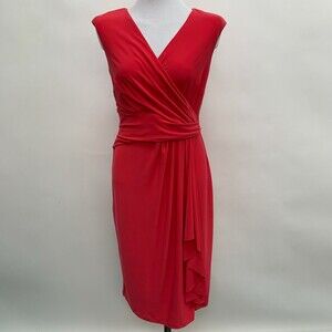 Chaps Women's Bodycon Dress Medium Pink V-Neck Sleeveless Faux Wrap